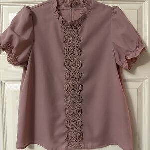 SHEIN Dusty Rose Lace Detail Puff Sleeve Blouse Size S